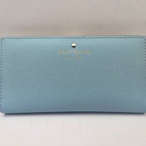 Kate Spade Mikas Pond Stacy Wallet Blue Hydrangea Leather Like New Off White Int